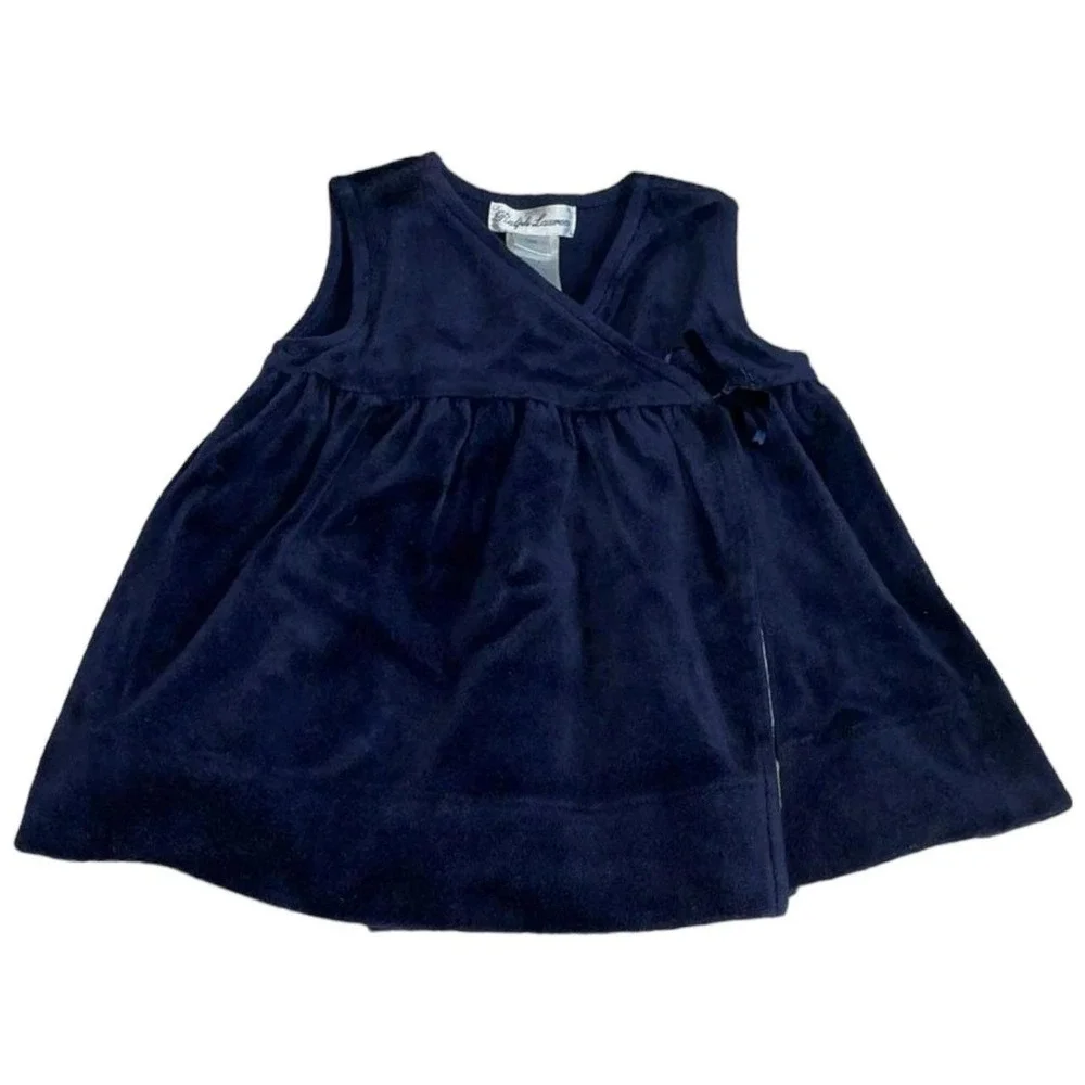 EUC Ralph Lauren Navy Blue Velvet Holiday Wrap Jumper Dress Infant 3 months 3m